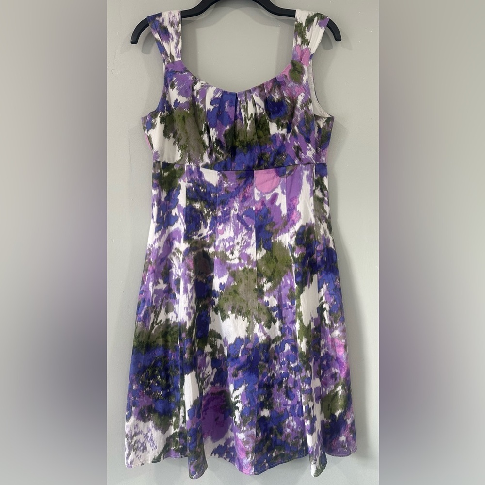 Ella signature Purple and Green Floral Midi Dress size 10 sleeveless